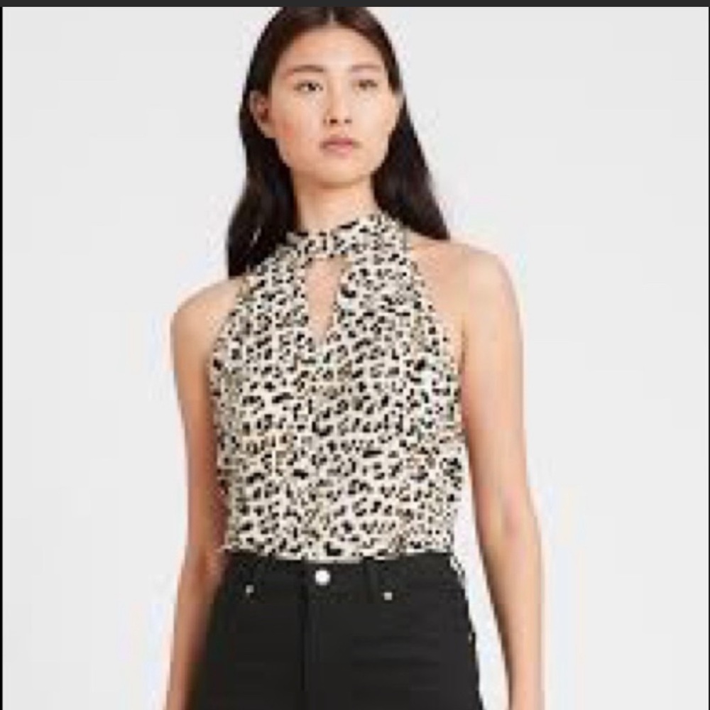 NWT! New Banana Republic Leopard Halter top shirt Small Sleeveless tie neck